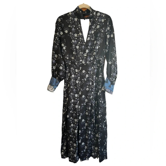 SANDRO BONNY CUT OUT FLORAL SATIN MIDI DRESS - Picture 4 of 10